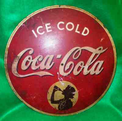 KAY DISPLAYS "ICE COLD COCA COLA" w/ GIRL MOTIF, CIRCULAR, 1930's? ESTATE FRESH!