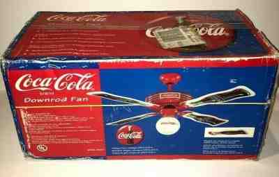 Coca Cola CEILING FAN 44" 1998 Coke Globe Glass Metal Rare Downrod Fan SEALED