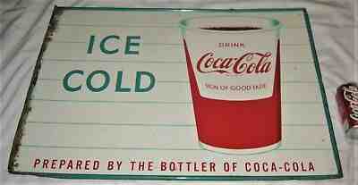 ANTIQUE VINTAGE USA COCA COLA SODA CUP METAL ART ADVERTISING FOUNTAIN SHOP SIGN