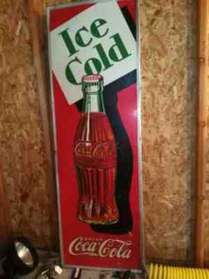 Vintage Vertical Coca-Cola Bottle ICE COLD Metal Sign SODA