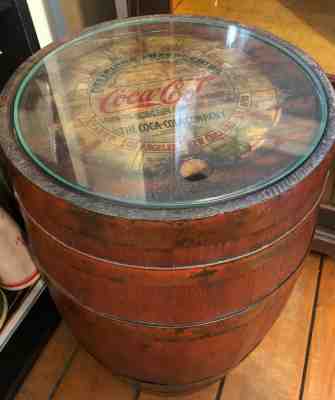 Coca-Cola 10 Gallon Wooden Soda Barrel, Cocaine Removed Label, Protective Glass