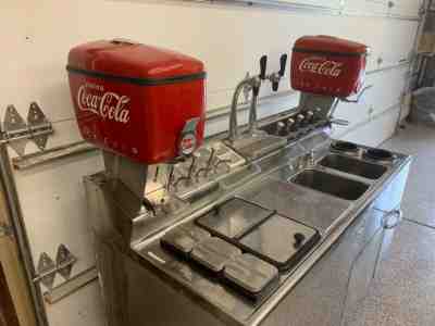 Rare old 1950s Liquid Soda Fountain w/2 original Coca-Cola Dispensers Coke Sign