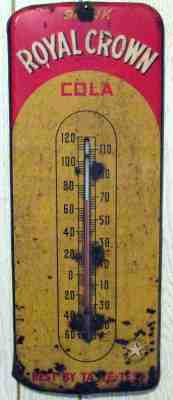 Vintage 40s Drink Royal Crown Cola Thermometer NEHI Best By Taste-Test 25"x10"