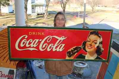 Rare Large Vintage 1942 Coca Cola Soda Pop Gas Station 54" Metal Sign