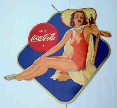 NOS Excellent 1940 Coca-Cola Coke Cardboard Bathing Beauty Sign - Snyder & Black