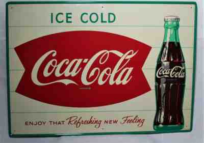 Original UNUSED 1960s COCA COLA FISHTAIL MCA 2033 Metal Sign 27.5" x 19.5" 