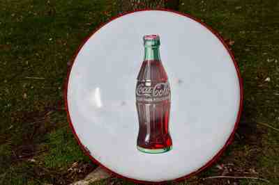 Vintage 1950’s Coca Cola Sign - Button 36 Inch White Original