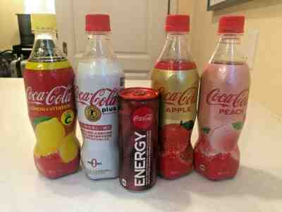 Japanese Coca Cola Bundle! Peach Apple Lemon Plus Energy  Very Rare! *US Seller*