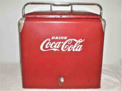 1950's Coca Cola Cooler W/Tray, Bottle Opener & Drain Cap - Very Good Condition 