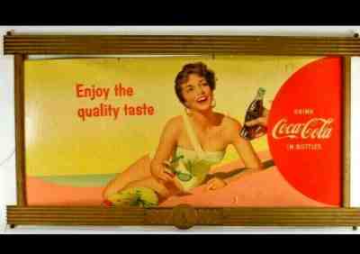  Original Large Coca Cola 1940's Beach Beauty Cardboard Sign in Original Frame 