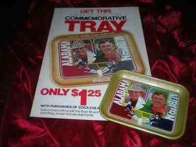 RARE COCA COLA COKE ALABAMA BEAR BRYANT AND AUBURN SHUG JORDAN SIGN & TRAY