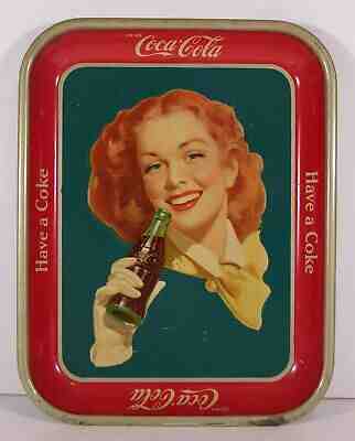 1948 COCA-COLA TIN LITHOGRAPH ADVERTISING SERVING TRAY RED HAIRED GIRL COKE TRAY
