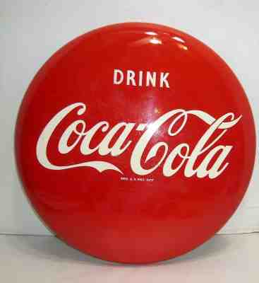 ORIGINAL VINTAGE 1953 COCA-COLA COKE 16" BUTTON SIGN FOR A PILASTER BEAUTIFUL