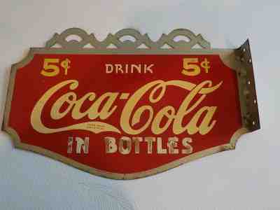 ANTIQUE 1936 USA COCA COLA SODA BOTTLE PORCELAIN ADVERTISING FLANGE SIGN