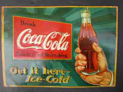 1930 COCA COLA TIN SIGN ADVERTISING THIS SIGN IS LEGAL 140 SQUARE INCHES BOTTLE