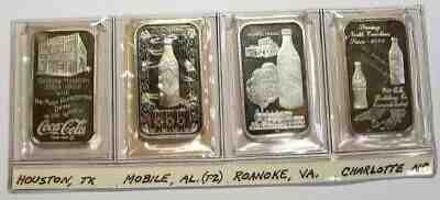 Coca Cola .999 Silver *Houston TX*Mobile AL*Roanoke VA*Charlotte NC* 1 ozt Bars