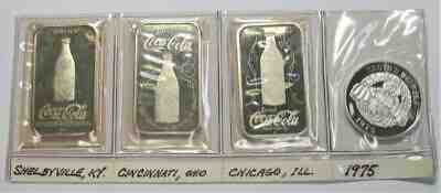 Coca Cola .999 Silver *Shelbyville, KY*Cincinnat OH*Chicago IL*1975 *1 ozt Bars