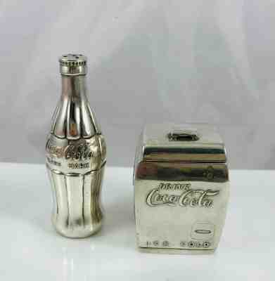 Rare Sterling Silver Coke Coca Cola Bottle & Ice Cooler Figural Salt&Pepper Set