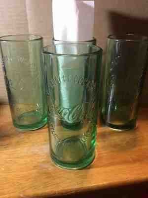 Property of Coca Cola Green Glass Tumblers 2009 Atlanta Georgia 16oz (Set of 4)
