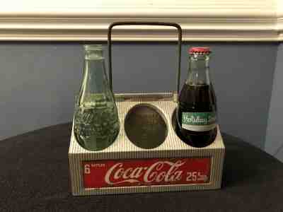 Vintage Coca-Cola 1940's Aluminum Six-Pack Carrier with two nice coke bottles!