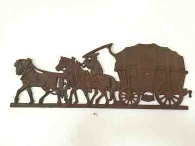 Antique Vintage Cast Iron  3 Horse and Wagon Train Mailbox Weathervane Topper