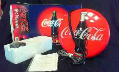 1995 COCA COLA DISC TELEPHONE 12" X 12" VERY NICE!! MINT IN BOX