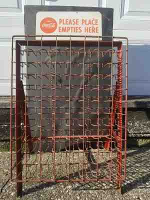 Vintage 1950-60's Metal Store Display Coca Cola Bottle Rack with Sign