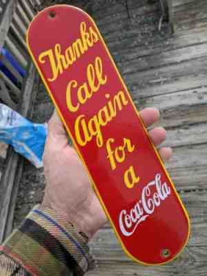 COCA COLA PORCELAIN DOOR PUSH SIGN ORIGINAL NEAR MINT