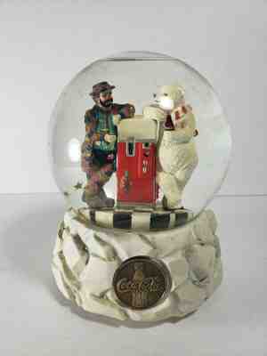 1995 "Cool off with Coke" Music Snowglobe, Clown Emmett Kelly and Polar Bear.