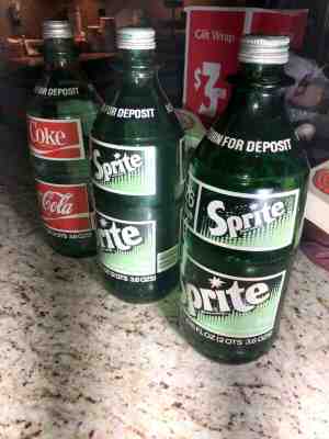 Vintage Glass 2 Liter Bottles Two Sprite and One Coke Bottle WITH CAPS