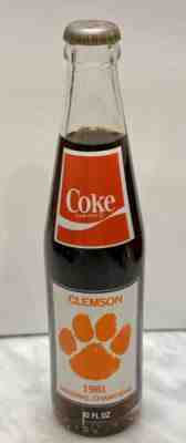 1981 Vintage Clemson Tigers University Coke Bottle National Champions Not Opened