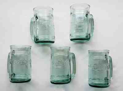 Five Vintage Green Coke Mugs