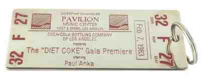 1983 Diet Coke Gala Premiere Paul Anka Metal Ticket Keychain Chandler Pavilion