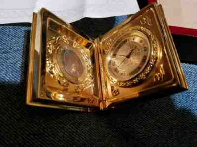 MZ Berger mini clock POPE JOHN PAUL II gold tone clock and coin NOS