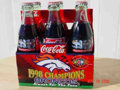DENVER BRONCOS 1998 SUPER BOWL 32 COLLECTOR COKE BOTTLES TWO 6 