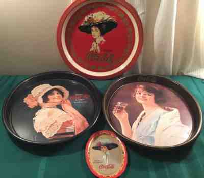 VINTAGE COKE METAL COLLECTIBLE TRAYS LOT OF 4