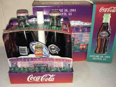 1994 Coca Cola Super Bowl Set Limited Edition Atlanta Coke Bottles Pin in Box