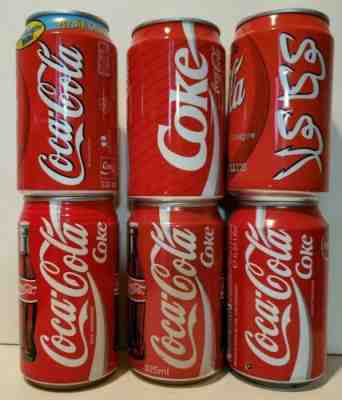 Six foreign Coca-Cola cans Turkey, Algeria, Malaysia, VietNam, S Africa Germany