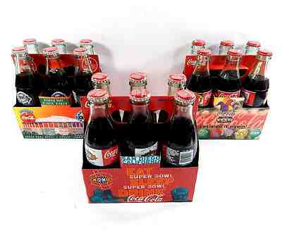 Super Bowl XXVI XXVIII XXXII Coca-Cola Coke Limited Ed. Glass Bottle 6-Packs