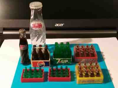 VINTAGE MINITURE COKE & PEPSI & 7 UP COLLECTION. REAL METAL CAPS. RARE 7 UP 6PK