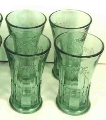 Libbey Coca-Cola Green Tint Glasses Vintage Coke Fountain Soda Tumblers Set of 4