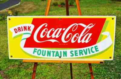 VINTAGE COCA COLA FOUNTAIN SERVICE PORCELAIN DRINK SIGN COLLECTABLE SCARCE MINTY