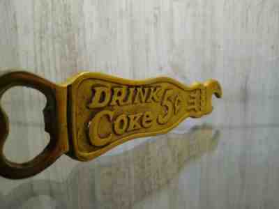 Vintage 1980’s Drink Coke 5 Cents Bottle Opener Solid Brass 6”