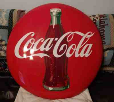 1956 Coca Cola 36 inch Bottle Design Button SIGN original