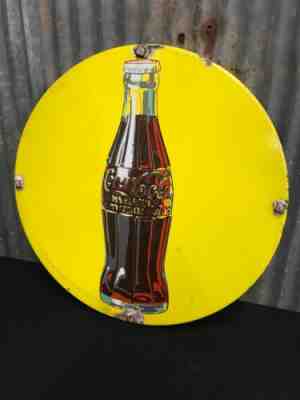 RARE Vintage Coca Cola Yellow Bottle Button 1938 Hard To Find Mint!
