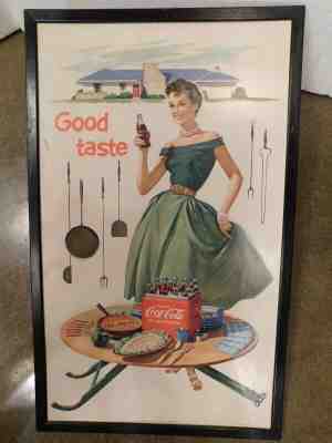 ORIGINAL 1955 Seasonal Coca-Cola SUMMER PICNIC COOK-OUT Framed Cardboard SIGN