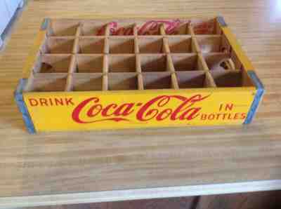 VINTAGE COCA COLA YELLOW WOODEN 24 BOTTLE  CARRIER CRATE BOX CASE NICE CONDITION