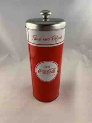 Vintage Tin Coca-Cola Straw Holder Retro "Pause and Refresh" Coke 