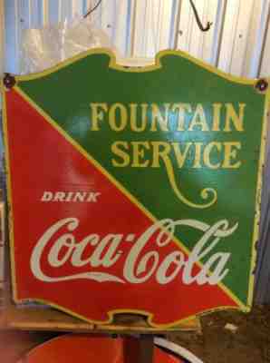 VINTAGE PORCELAIN DOUBLE SIDED 1933 COCA-COLA "FOUNTAIN SERVICE"  SIGN