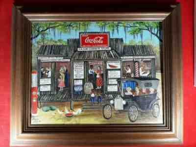 Almarie Little Coca Cola Acrylic Framed & Signed “Cajun Corner Store" 1982